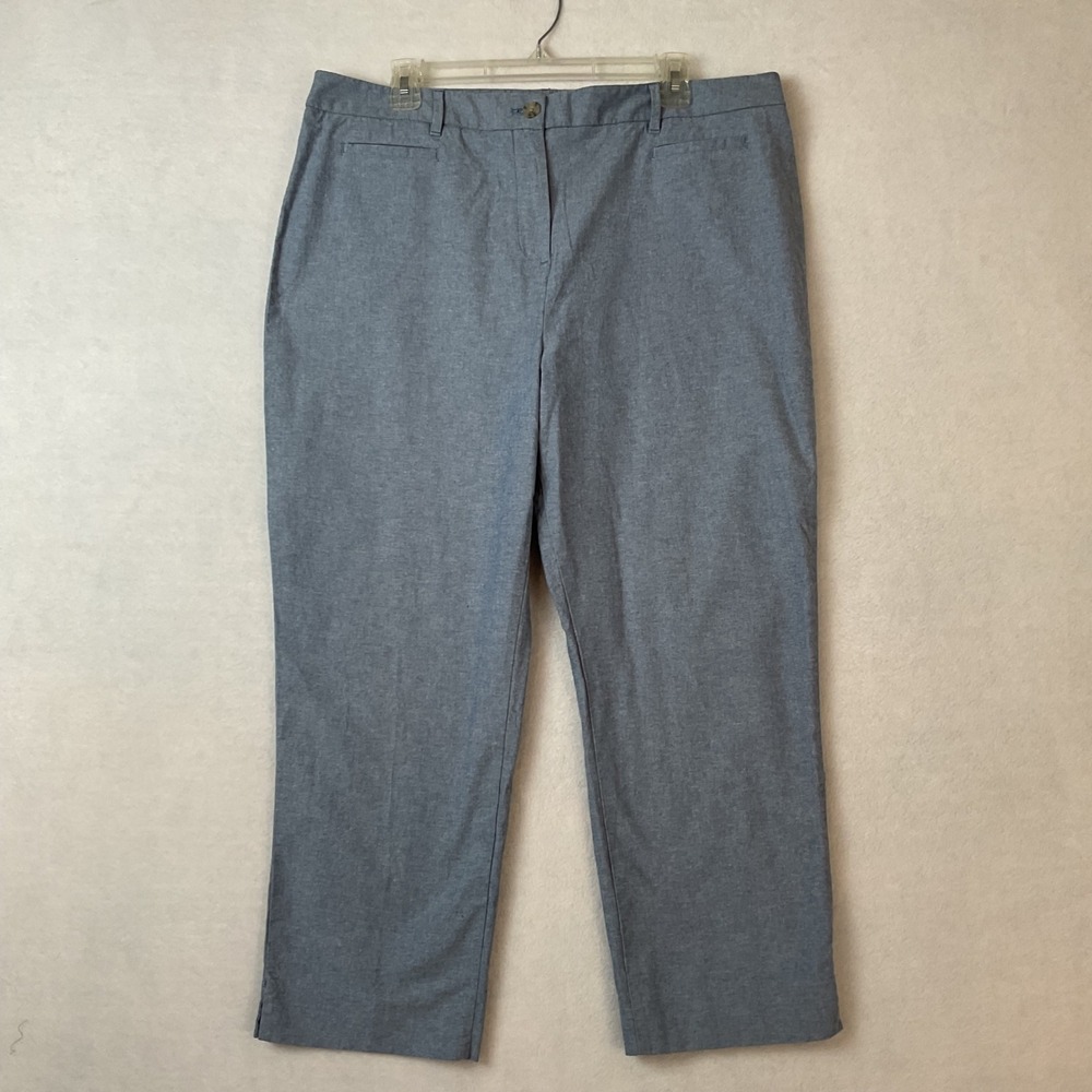 Talbots Blue Chambray Straight Leg Pants Womens 16 Cotton BD1024 10/21